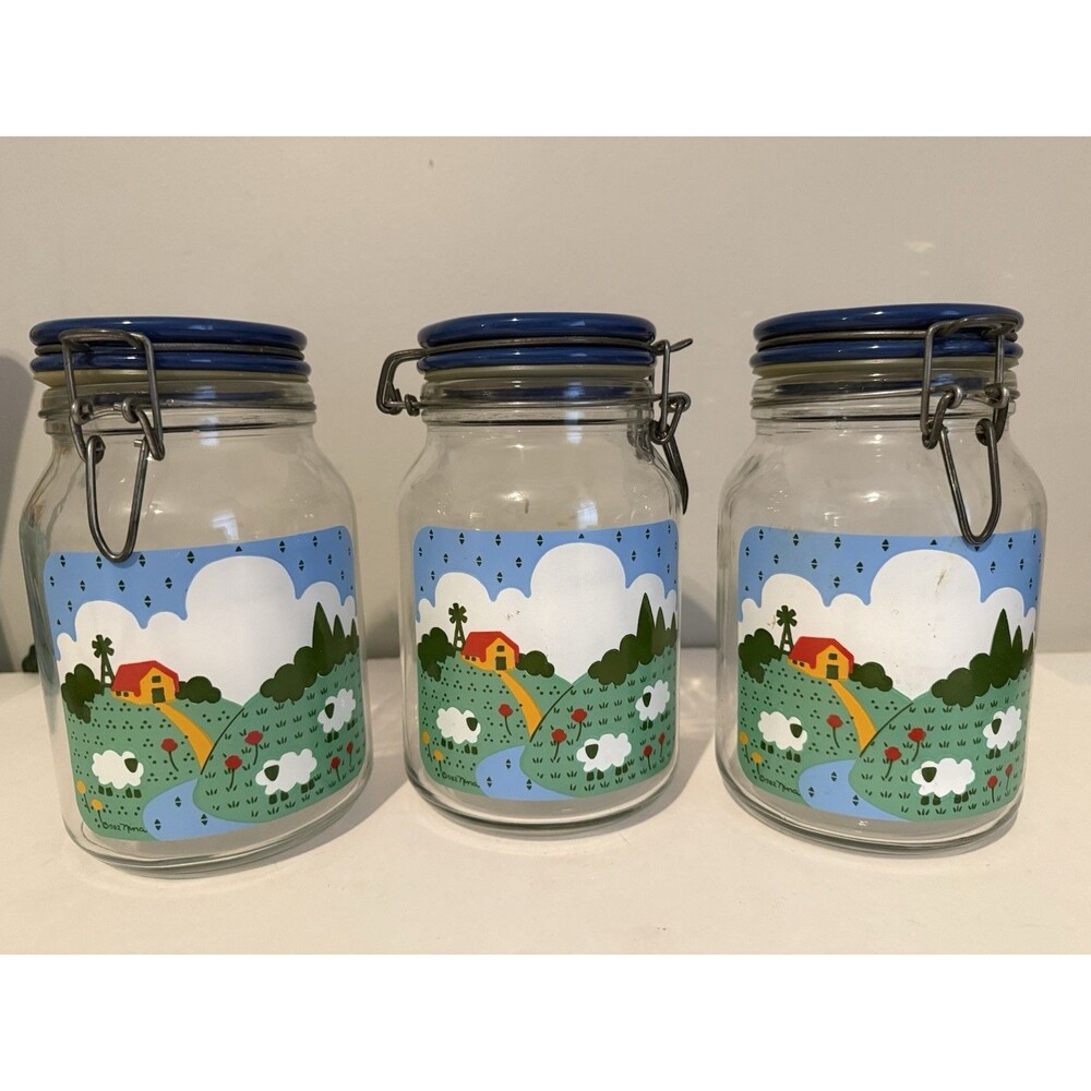 VTG Cottagecore 1982 Nina Farm Country Canisters Set Of 3. Adorable!